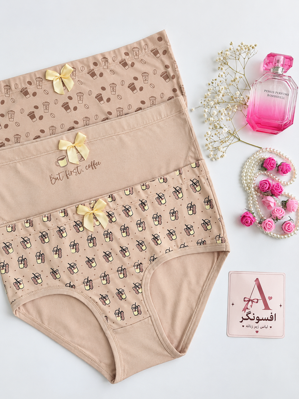 شورت نخ پنبه عروسکی شکلاتی وارداتی 3XL پک ۶ عددی